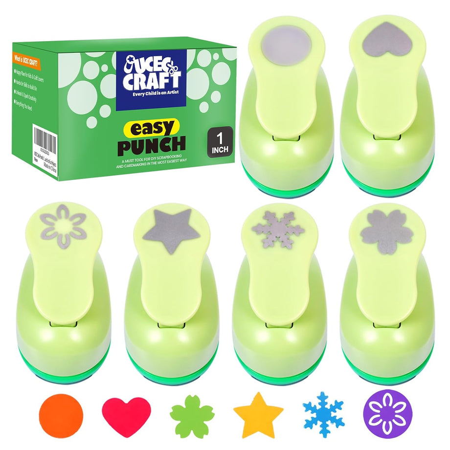 UCEC Craft Paper Hole Punch Shapes Star Heart Flower 1 Inch 6PCS UCECCraft